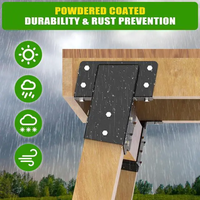 Alt view image 6 of 7 - 4Pack Black/Green Deer Blind Brackets 4x4 Heavy Duty Deer Stand Bracket Compound Angle Brackets for Tree Stand, Raised Platform, Tree House, Swing Set, Deers Station