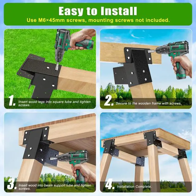Alt view image 5 of 7 - 4Pack Black/Green Deer Blind Brackets 4x4 Heavy Duty Deer Stand Bracket Compound Angle Brackets for Tree Stand, Raised Platform, Tree House, Swing Set, Deers Station