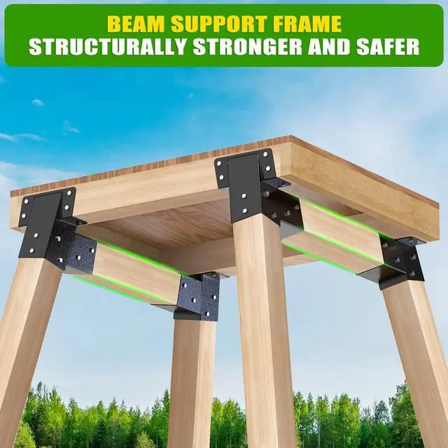 Alt view image 3 of 7 - 4Pack Black/Green Deer Blind Brackets 4x4 Heavy Duty Deer Stand Bracket Compound Angle Brackets for Tree Stand, Raised Platform, Tree House, Swing Set, Deers Station