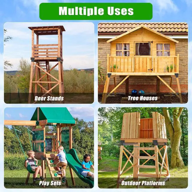 Alt view image 4 of 7 - 4Pack Black/Green Deer Blind Brackets 4x4 Heavy Duty Deer Stand Bracket Compound Angle Brackets for Tree Stand, Raised Platform, Tree House, Swing Set, Deers Station