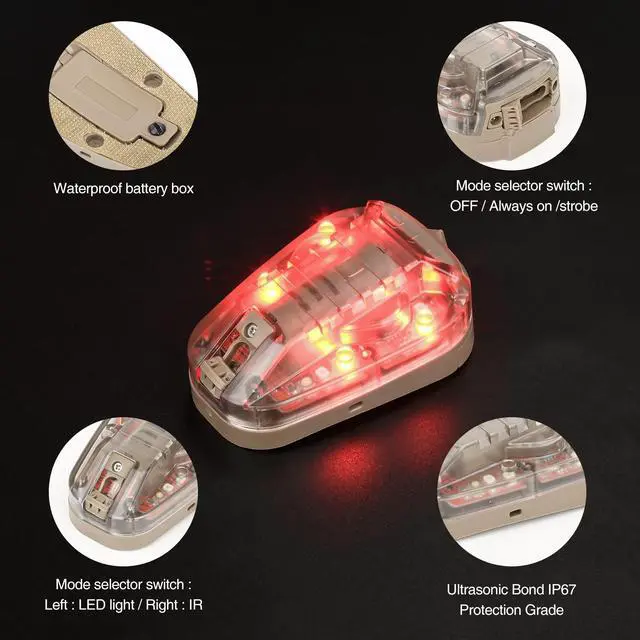 Alt view image 4 of 6 - 4 Modes Tactical Helmet Light with Visible LED+IR Constant/Strobe | Waterproof Ladybird Signal Light Survival Identification Lamp for Outdoor Sports