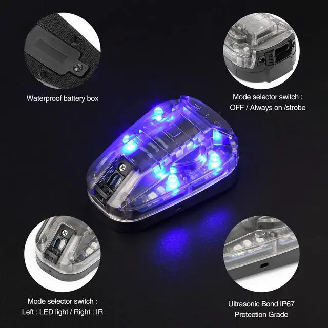 Alt view image 4 of 6 - 4 Modes Tactical Helmet Light with Visible LED+IR Constant/Strobe | Waterproof Ladybird Signal Light Survival Identification Lamp for Outdoor Sports
