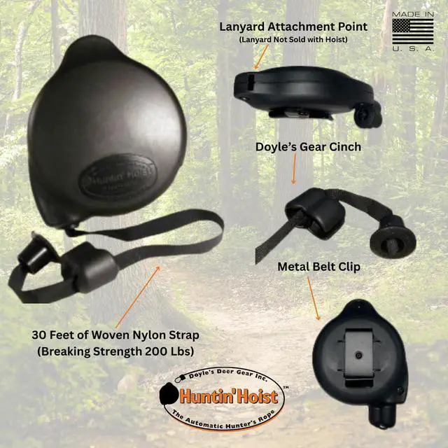Alt view image 3 of 5 - Doyles Deer Gear Huntin Hoist | Retractable Bow Hoist for Deer Hunting | Ascending Accessory for Saddle hunting, Elevated Tree Stands, and Deer Blinds | 30 Feet of Nylon Strap