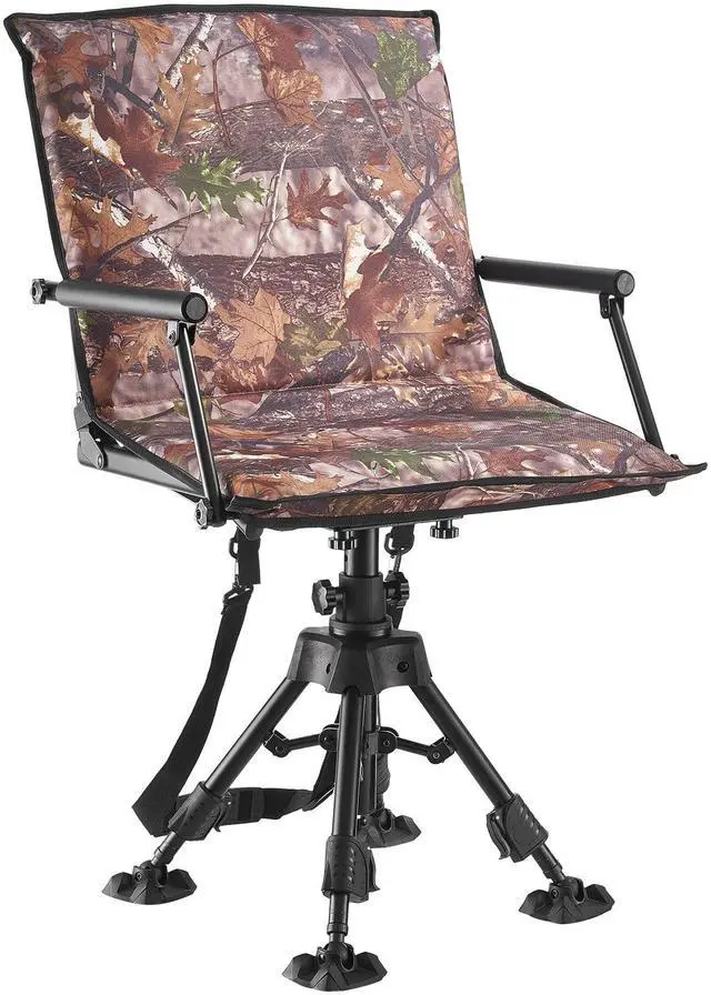 Main image of Hunting Chair, 360° Silent Swivel, Foldable Portable Blind Chair, Heavy-Duty Steel Frame Ground Stool Seat, with Armrests, Cover, Anti-Sink Feet, Height Adjustable, 350 Lbs Capacity for Camping