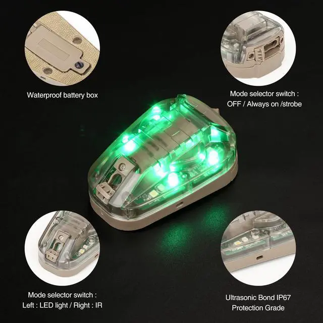 Alt view image 4 of 6 - 4 Modes Tactical Helmet Light with Visible LED+IR Constant/Strobe | Waterproof Ladybird Signal Light Survival Identification Lamp for Outdoor Sports