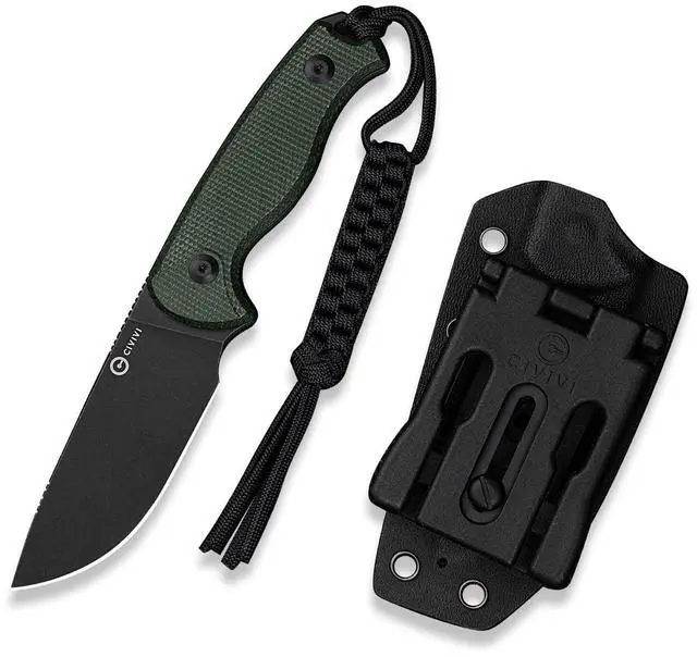 Main image of Timberbark Fixed Blade Knife with Kydex Sheath & Clip, 3.2" 14C28N Blade Micarta Handle with Lanyard, Ideal EDC Hunting Knife for Outdoor Adventures Camping Hiking C23094-3, Green