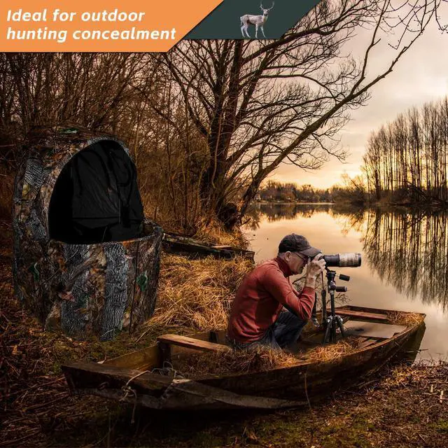 Alt view image 5 of 7 - Hunting Chair Blind, 1/2 Man See Through Ground Blind, Camo Tent | Built-in Chair, Portable Blind, One-Way See Through, 1/2 Person, Camouflage, With Carrying Bag, Hunting Blind, Hunting Gear