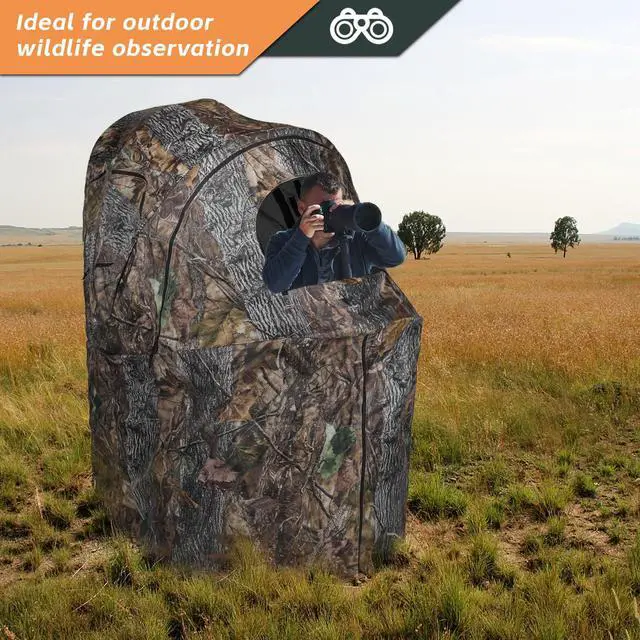 Alt view image 7 of 7 - Hunting Chair Blind, 1/2 Man See Through Ground Blind, Camo Tent | Built-in Chair, Portable Blind, One-Way See Through, 1/2 Person, Camouflage, With Carrying Bag, Hunting Blind, Hunting Gear
