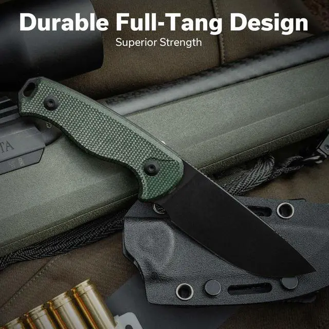 Alt view image 2 of 6 - Timberbark Fixed Blade Knife with Kydex Sheath & Clip, 3.2" 14C28N Blade Micarta Handle with Lanyard, Ideal EDC Hunting Knife for Outdoor Adventures Camping Hiking C23094-3, Green