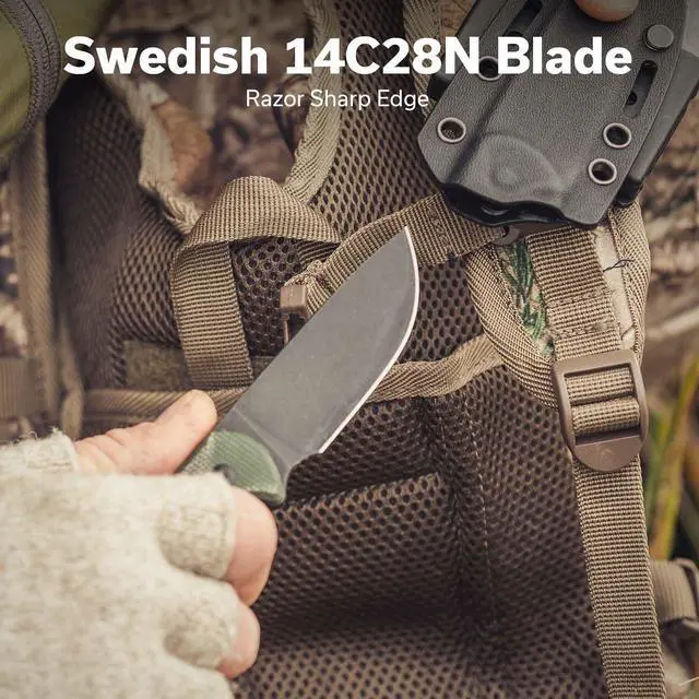 Alt view image 3 of 6 - Timberbark Fixed Blade Knife with Kydex Sheath & Clip, 3.2" 14C28N Blade Micarta Handle with Lanyard, Ideal EDC Hunting Knife for Outdoor Adventures Camping Hiking C23094-3, Green