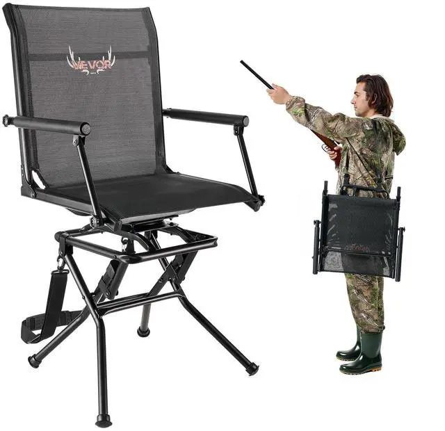 Main image of Hunting Chair, 360° Silent Swivel, Foldable Lightweight Portable Blind Chair, Heavy-Duty Steel Frame Ground Stool Seat, with Armrest, Adjustable Carry Strap, 300 Lbs Capacity for Fishing Camping