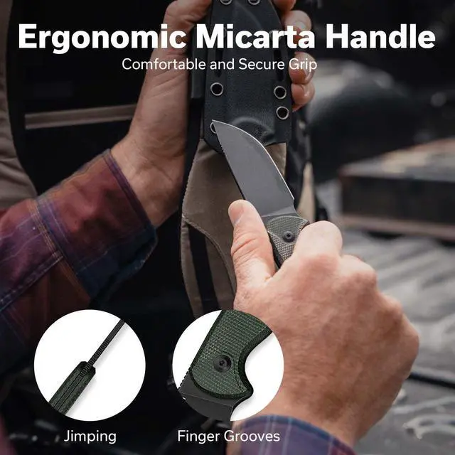 Alt view image 5 of 6 - Timberbark Fixed Blade Knife with Kydex Sheath & Clip, 3.2" 14C28N Blade Micarta Handle with Lanyard, Ideal EDC Hunting Knife for Outdoor Adventures Camping Hiking C23094-3, Green