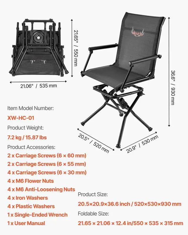 Alt view image 3 of 7 - Hunting Chair, 360° Silent Swivel, Foldable Lightweight Portable Blind Chair, Heavy-Duty Steel Frame Ground Stool Seat, with Armrest, Adjustable Carry Strap, 300 Lbs Capacity for Fishing Camping