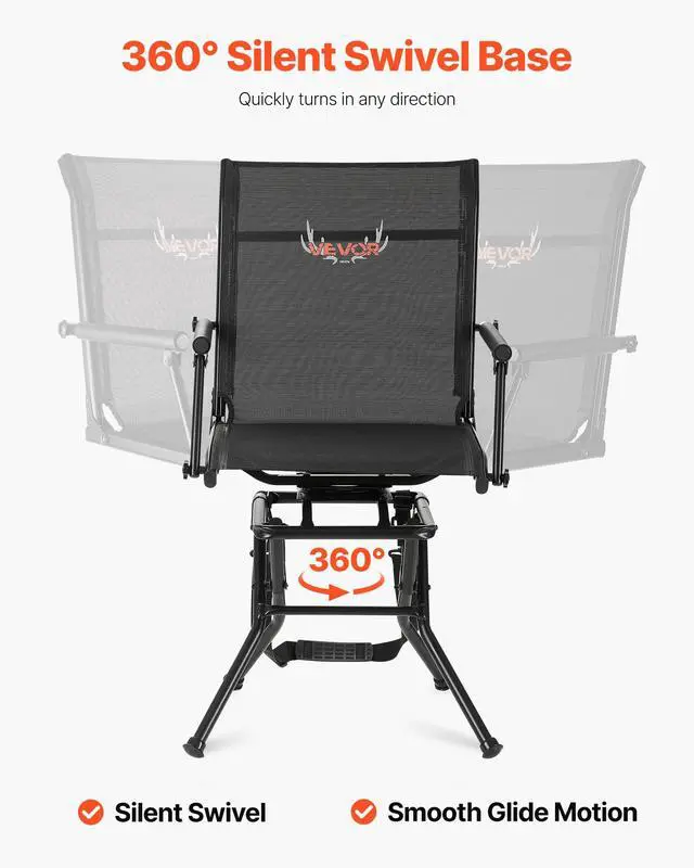 Alt view image 5 of 7 - Hunting Chair, 360° Silent Swivel, Foldable Lightweight Portable Blind Chair, Heavy-Duty Steel Frame Ground Stool Seat, with Armrest, Adjustable Carry Strap, 300 Lbs Capacity for Fishing Camping