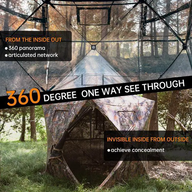 Alt view image 2 of 7 - Hunting Blind - 2-3 Person & 3-4 Person 360 Degree See Through Ground Blinds for Hunting Deer and Turkey, Pop Up Deer Blind with Diamond-Shaped Door, Mud Flap, Portable Carry Bag