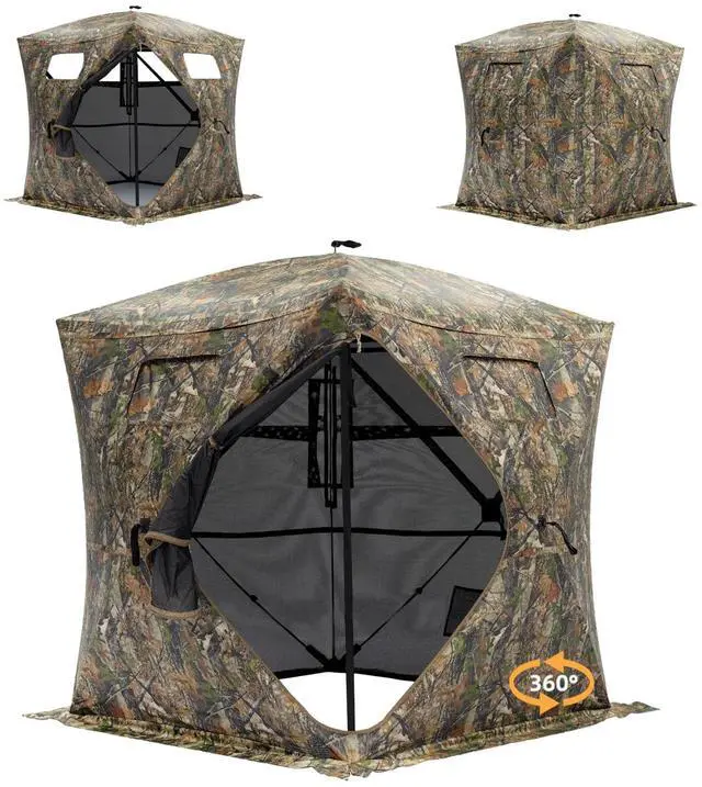 Main image of Hunting Blind - 2-3 Person & 3-4 Person 360 Degree See Through Ground Blinds for Hunting Deer and Turkey, Pop Up Deer Blind with Diamond-Shaped Door, Mud Flap, Portable Carry Bag