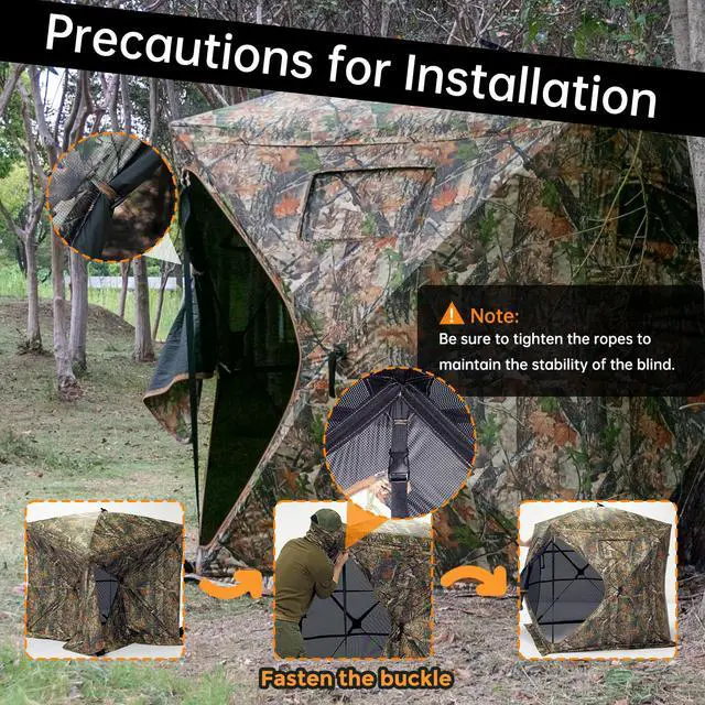 Alt view image 3 of 7 - Hunting Blind - 2-3 Person & 3-4 Person 360 Degree See Through Ground Blinds for Hunting Deer and Turkey, Pop Up Deer Blind with Diamond-Shaped Door, Mud Flap, Portable Carry Bag
