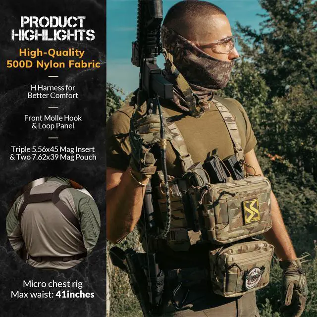 Alt view image 2 of 7 - Chest Rig-Tactical Chest RigMolle Modular Micro Fight Chest Rigs Adjustable&Detachable with 5.56/7.62 Magazine Pouch