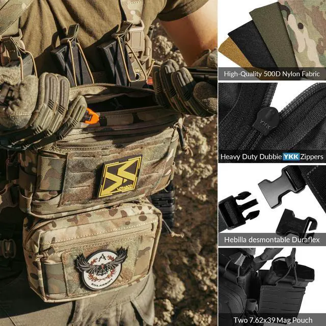 Alt view image 3 of 7 - Chest Rig-Tactical Chest RigMolle Modular Micro Fight Chest Rigs Adjustable&Detachable with 5.56/7.62 Magazine Pouch