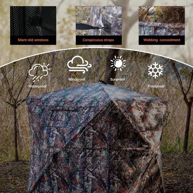 Alt view image 5 of 7 - Hunting Blind - 2-3 Person & 3-4 Person 360 Degree See Through Ground Blinds for Hunting Deer and Turkey, Pop Up Deer Blind with Diamond-Shaped Door, Mud Flap, Portable Carry Bag