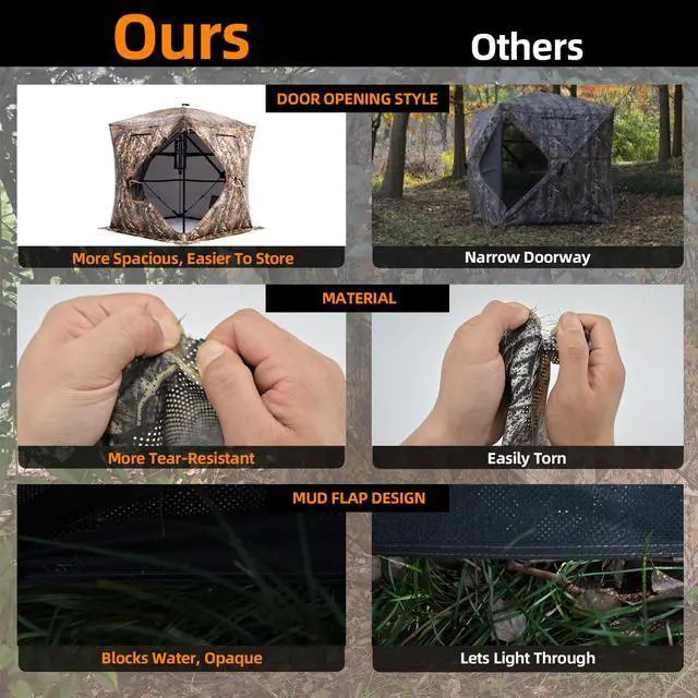 Alt view image 6 of 7 - Hunting Blind - 2-3 Person & 3-4 Person 360 Degree See Through Ground Blinds for Hunting Deer and Turkey, Pop Up Deer Blind with Diamond-Shaped Door, Mud Flap, Portable Carry Bag