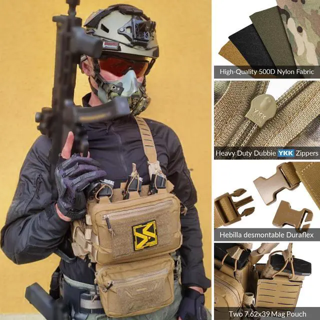 Alt view image 2 of 7 - Chest Rig-Tactical Chest RigMolle Modular Micro Fight Chest Rigs Adjustable&Detachable with 5.56/7.62 Magazine Pouch