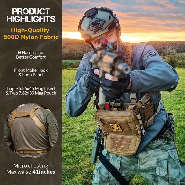 Alt view image 3 of 7 - Chest Rig-Tactical Chest RigMolle Modular Micro Fight Chest Rigs Adjustable&Detachable with 5.56/7.62 Magazine Pouch
