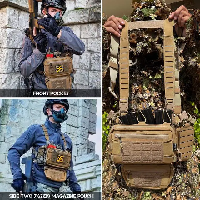 Alt view image 6 of 7 - Chest Rig-Tactical Chest RigMolle Modular Micro Fight Chest Rigs Adjustable&Detachable with 5.56/7.62 Magazine Pouch