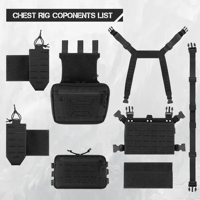 Alt view image 4 of 7 - Chest Rig-Tactical Chest RigMolle Modular Micro Fight Chest Rigs Adjustable&Detachable with 5.56/7.62 Magazine Pouch