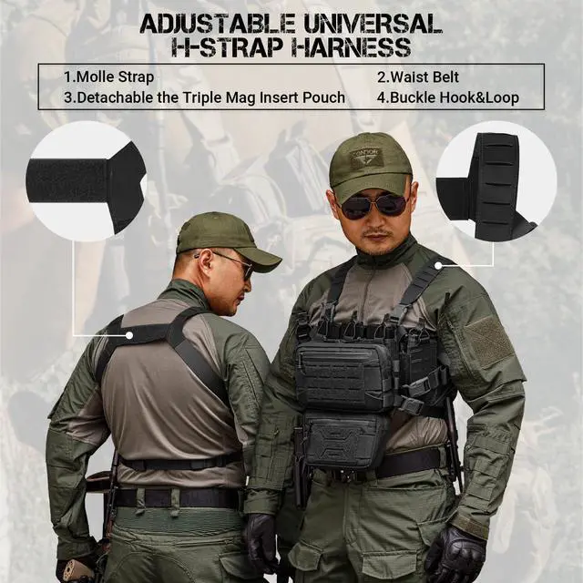 Alt view image 5 of 7 - Chest Rig-Tactical Chest RigMolle Modular Micro Fight Chest Rigs Adjustable&Detachable with 5.56/7.62 Magazine Pouch