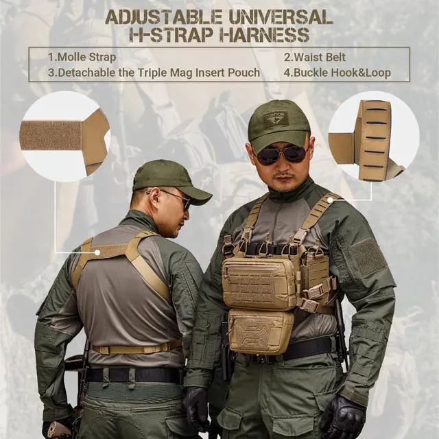 Alt view image 5 of 7 - Chest Rig-Tactical Chest RigMolle Modular Micro Fight Chest Rigs Adjustable&Detachable with 5.56/7.62 Magazine Pouch