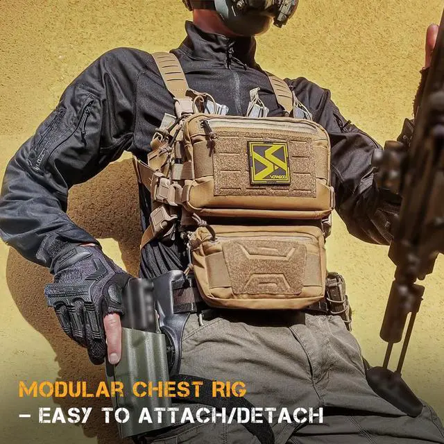 Alt view image 7 of 7 - Chest Rig-Tactical Chest RigMolle Modular Micro Fight Chest Rigs Adjustable&Detachable with 5.56/7.62 Magazine Pouch