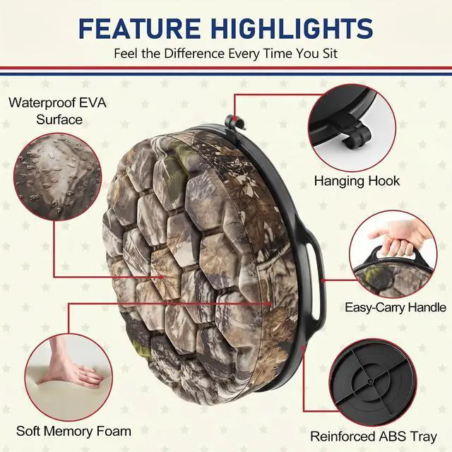 Alt view image 7 of 7 - 5 Gallon Bucket Seat for Yeti Loadout Bucket Only, 3" Thickened Foam Cushion, 360°Swivel Seats with Hang-It Hook, Seat lid for Dove Duck Hunting, Ice Fishing, Baseball, Camping, Gardening