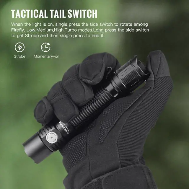 Alt view image 4 of 7 - TN12 V6 Rechargeable Tactical Flashlight, True 1950 Lumens 259m Throw, EDC Pocket LED Flashlight High Lumens, USB-C Dual Switch, IPX8 Waterproof Police Duty Light with Holster