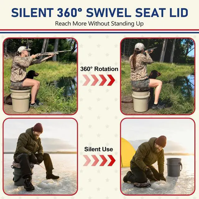 Alt view image 5 of 7 - 5 Gallon Bucket Seat for Yeti Loadout Bucket Only, 3" Thickened Foam Cushion, 360°Swivel Seats with Hang-It Hook, Seat lid for Dove Duck Hunting, Ice Fishing, Baseball, Camping, Gardening