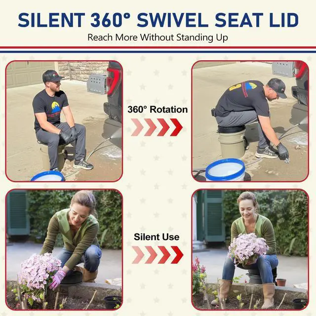 Alt view image 5 of 7 - 5 Gallon Bucket Seat for Yeti Loadout Bucket Only, 3" Thickened Foam Cushion, 360°Swivel Seats with Hang-It Hook, Seat lid for Dove Duck Hunting, Ice Fishing, Baseball, Camping, Gardening