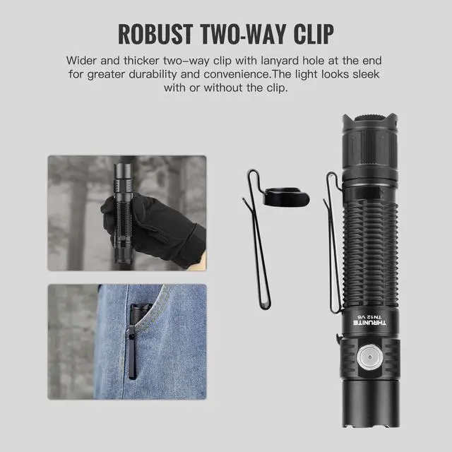 Alt view image 6 of 7 - TN12 V6 Rechargeable Tactical Flashlight, True 1950 Lumens 259m Throw, EDC Pocket LED Flashlight High Lumens, USB-C Dual Switch, IPX8 Waterproof Police Duty Light with Holster