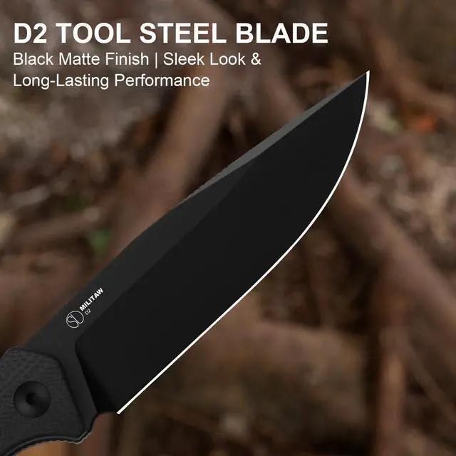Alt view image 4 of 7 - Militaw Fixed Blade Knife with Sheath, D2 Blade Camping Knife with G10 & Micarta Handle, Fixed Blade EDC Knives for Men Women Gift, Outdoor Hunting Hiking Survival Knives 1067M3