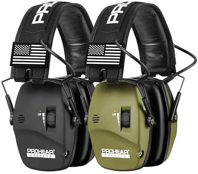 Main image of 2 Pack Digital Electronic Shooting Ear Protection 5X Sound Amplification Earmuffs, 23dB NRR Low Profile Noise Reduction Hearing Protection for Gun Range and Hunting, Green&Black