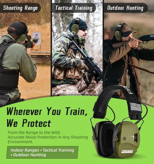 Alt view image 6 of 6 - 2 Pack Digital Electronic Shooting Ear Protection 5X Sound Amplification Earmuffs, 23dB NRR Low Profile Noise Reduction Hearing Protection for Gun Range and Hunting, Green&Black