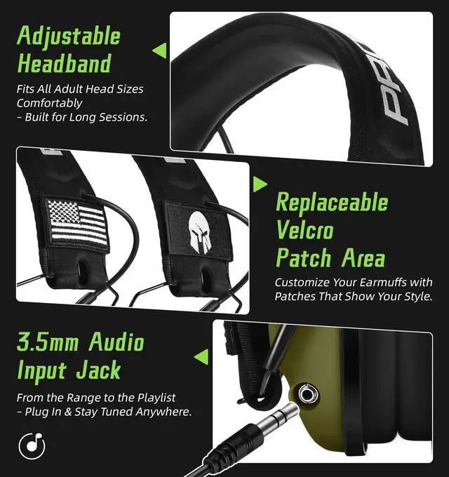 Alt view image 5 of 6 - 2 Pack Digital Electronic Shooting Ear Protection 5X Sound Amplification Earmuffs, 23dB NRR Low Profile Noise Reduction Hearing Protection for Gun Range and Hunting, Green&Black