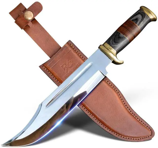 Main image of 14 Inch Crocodile Dundee Bowie knife with Leather Sheath Fixed Blade Hunting Knife with Sheath-Tactical Survival Knife for Outdoor Camping, EDC, Knife for Men