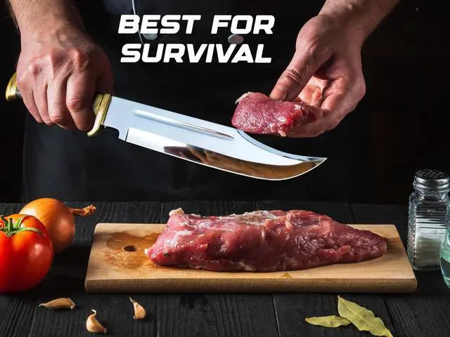 Alt view image 2 of 7 - 14 Inch Crocodile Dundee Bowie knife with Leather Sheath Fixed Blade Hunting Knife with Sheath-Tactical Survival Knife for Outdoor Camping, EDC, Knife for Men