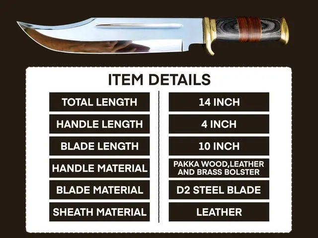 Alt view image 5 of 7 - 14 Inch Crocodile Dundee Bowie knife with Leather Sheath Fixed Blade Hunting Knife with Sheath-Tactical Survival Knife for Outdoor Camping, EDC, Knife for Men