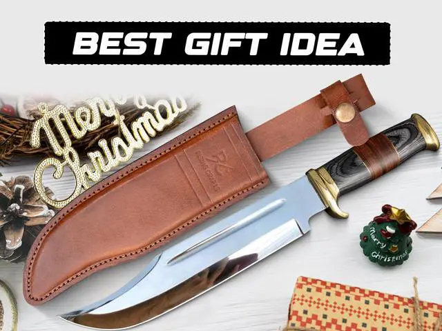 Alt view image 6 of 7 - 14 Inch Crocodile Dundee Bowie knife with Leather Sheath Fixed Blade Hunting Knife with Sheath-Tactical Survival Knife for Outdoor Camping, EDC, Knife for Men