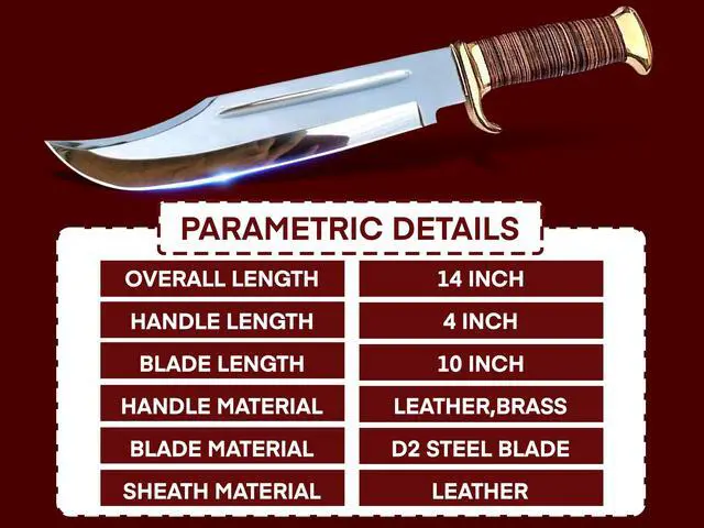 Alt view image 4 of 7 - 14" Crocodile Dundee-Fixed Blade Bowie Knife With Sheath-Survival-Hunting Knife with Leather Handle-Tactical Knife for Camping, Outdoor, Bushcraft - Gift for Men