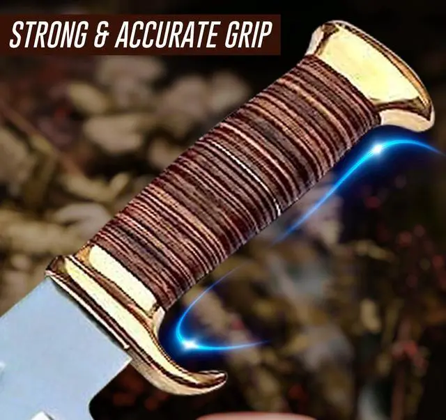 Alt view image 6 of 7 - 14" Crocodile Dundee-Fixed Blade Bowie Knife With Sheath-Survival-Hunting Knife with Leather Handle-Tactical Knife for Camping, Outdoor, Bushcraft - Gift for Men