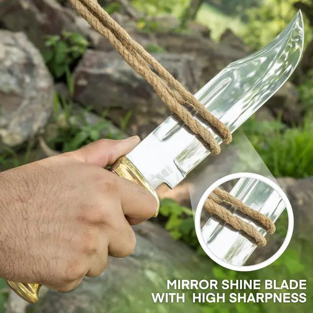 Alt view image 5 of 7 - 14" Crocodile Dundee-Fixed Blade Bowie Knife With Sheath-Survival-Hunting Knife with Leather Handle-Tactical Knife for Camping, Outdoor, Bushcraft - Gift for Men