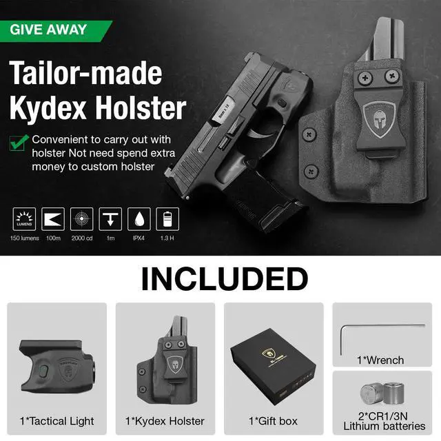 Alt view image 6 of 7 - Mini Gun Light with Kydex Holster Combo - Compatible with Sig P365 / P365X / P365 XL Pistol, 150 Lumens Rail Mount LED Tactical Flashlight SL-1 w/ Holster