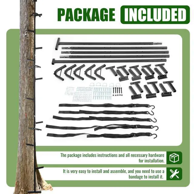 Alt view image 6 of 7 - 20 ft Climbing Stick Ladder for Tree Stands, Tree Ladder Outdoors | Slip Against, Double-Step Design, Hunting, Black